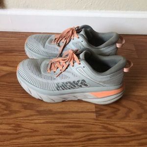 Grey (Gray) and Pink Hoka Bondi 7. Size 8.5